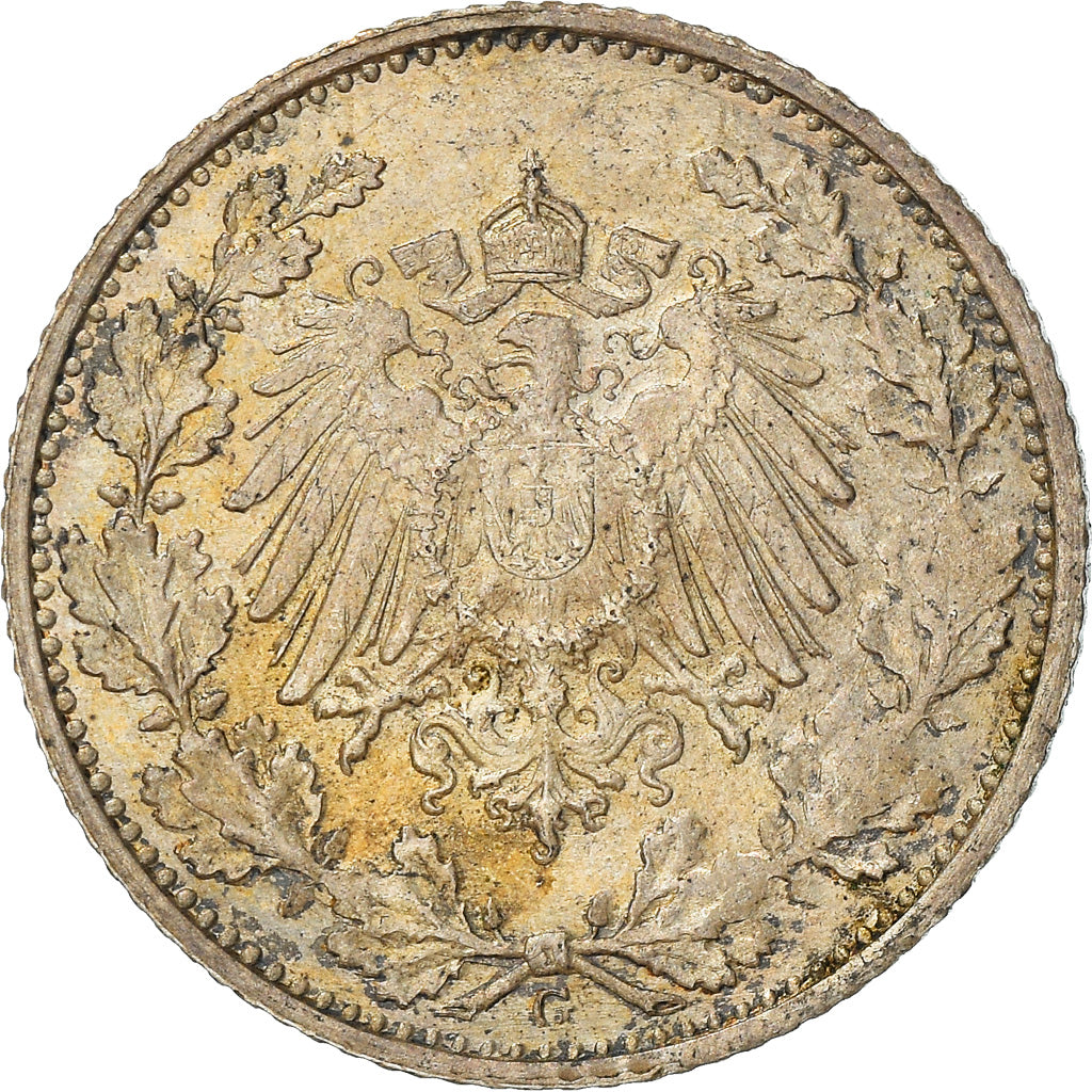Moeda, ALEMANHA - IMPÉRIO, 1/2 Mark, 1916, Karlsruhe, AU(50-53), Prata, KM:17