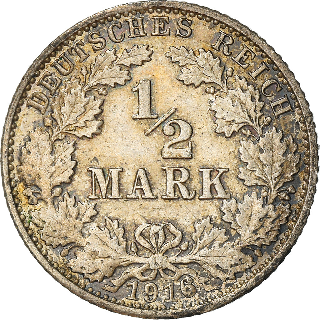Moeda, ALEMANHA - IMPÉRIO, 1/2 Mark, 1916, Karlsruhe, AU(50-53), Prata, KM:17