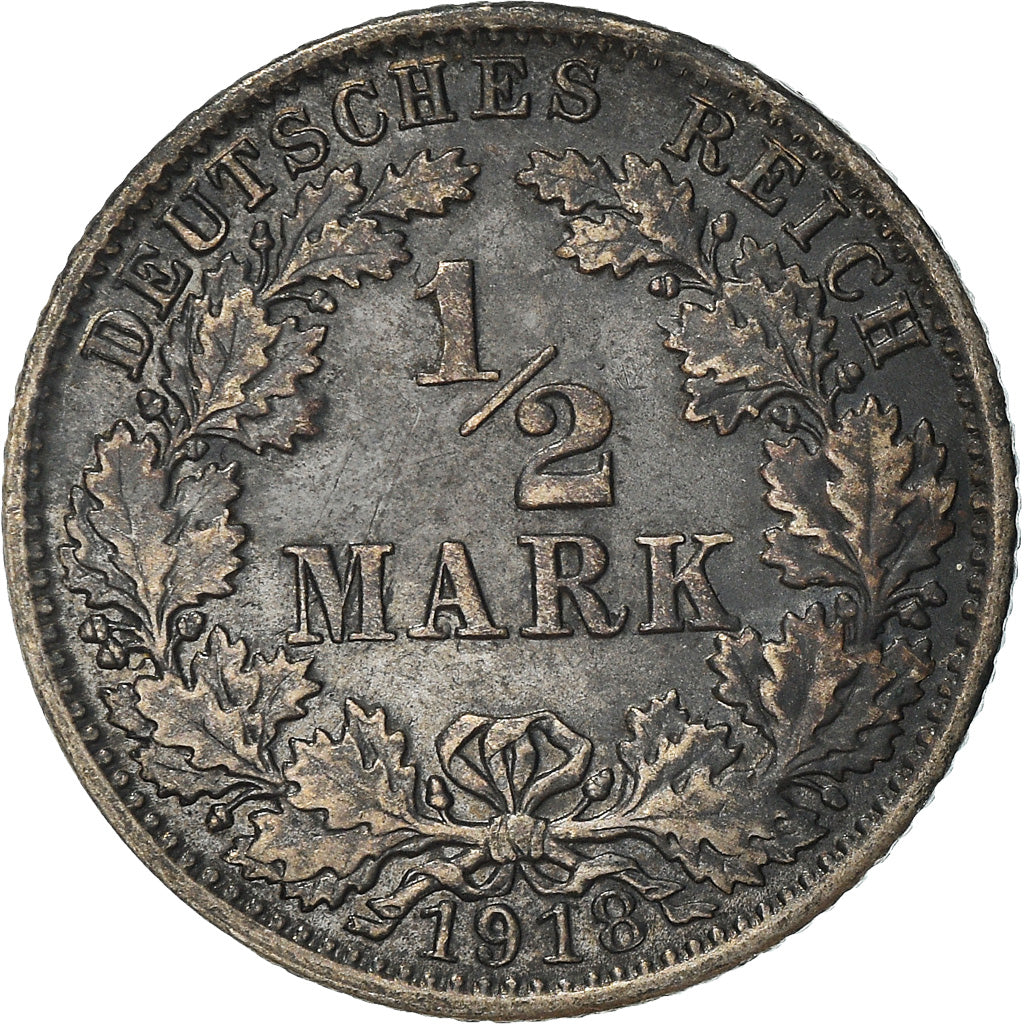 Moneta, GERMANIA - IMPERO, 1/2 Mark, 1918, Karlsruhe, BB, Argento, KM:17