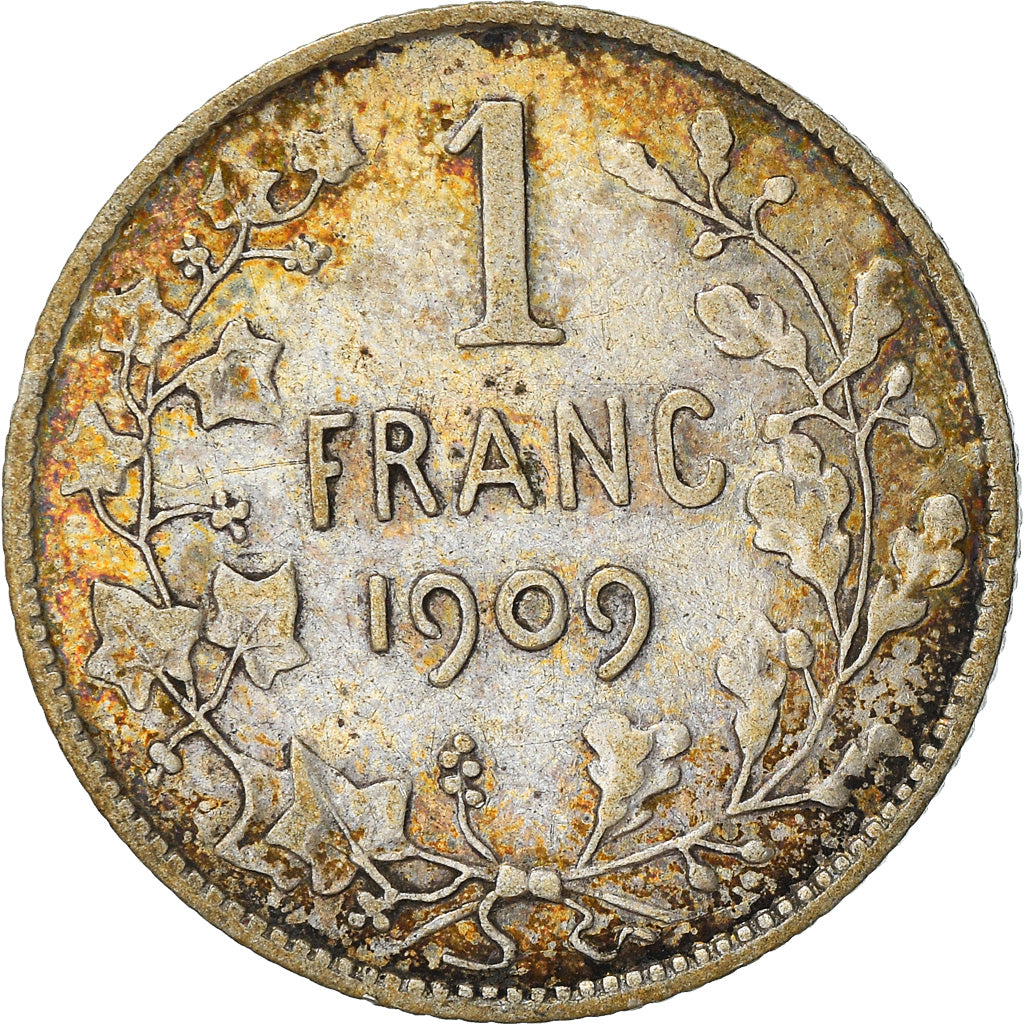 Moneda, Bélgica, Franc, 1909, BC+, Plata, KM:56.1