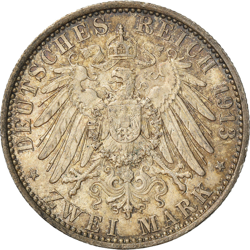 Moneta, Stati tedeschi, PRUSSIA, Wilhelm II, 2 Mark, 1913, Berlin, BB+, Argento