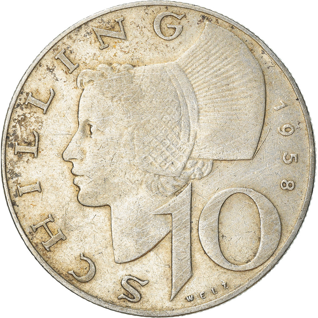 Moneta, Austria, 10 Schilling, 1958, MB+, Argento, KM:2882