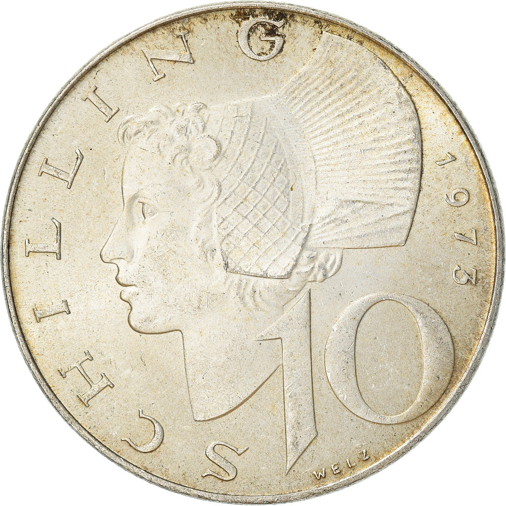 Moeda, Áustria, 10 Schilling, 1973, AU(55-58), Prata, KM:2882