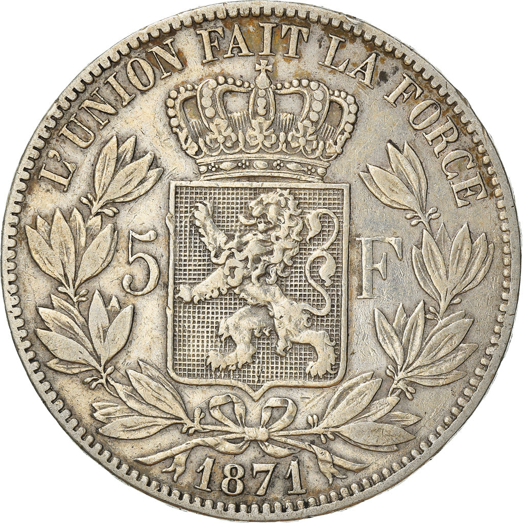 Moneta, Belgio, Leopold II, 5 Francs, 5 Frank, 1871, BB, Argento, KM:24