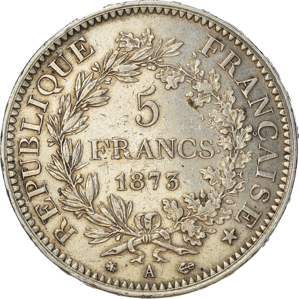 Moneta, Francia, Hercule, 5 Francs, 1873, Paris, MB+, Argento, KM:820.1