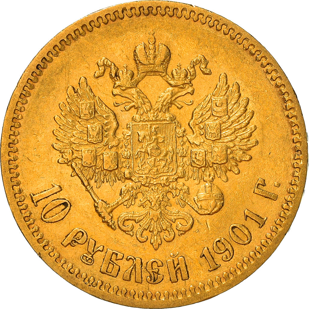 Munten, Rusland, Nicholas II, 10 Roubles, 1901, St. Petersburg, ZF+, Goud, KM:64