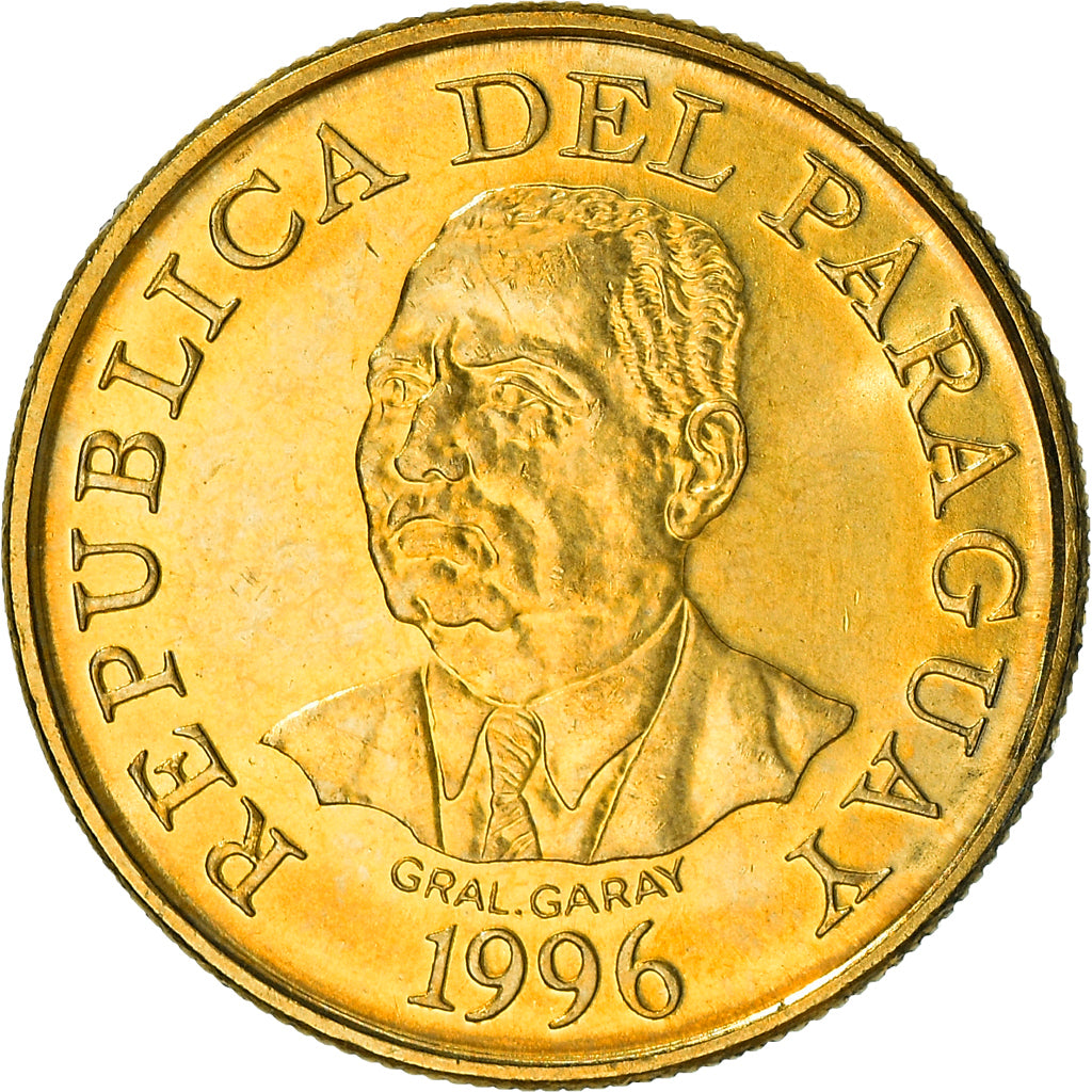 Munten, Paraguay, 10 Guaranies, 1996, UNC-, Brass plated steel, KM:178a