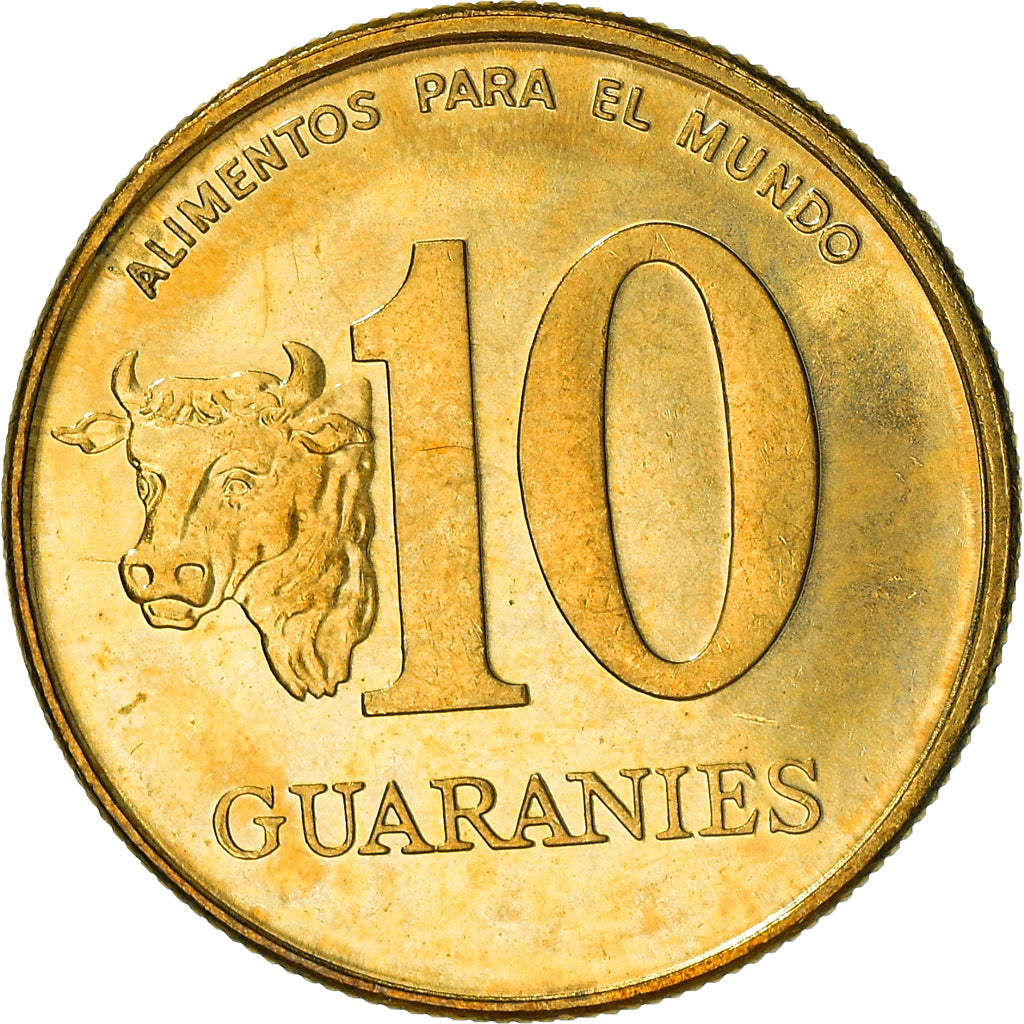 Munten, Paraguay, 10 Guaranies, 1996, UNC-, Brass plated steel, KM:178a