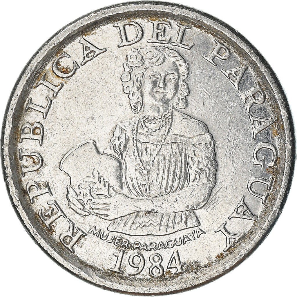Moneda, Paraguay, 5 Guaranies, 1984, MBC, Acero inoxidable, KM:166