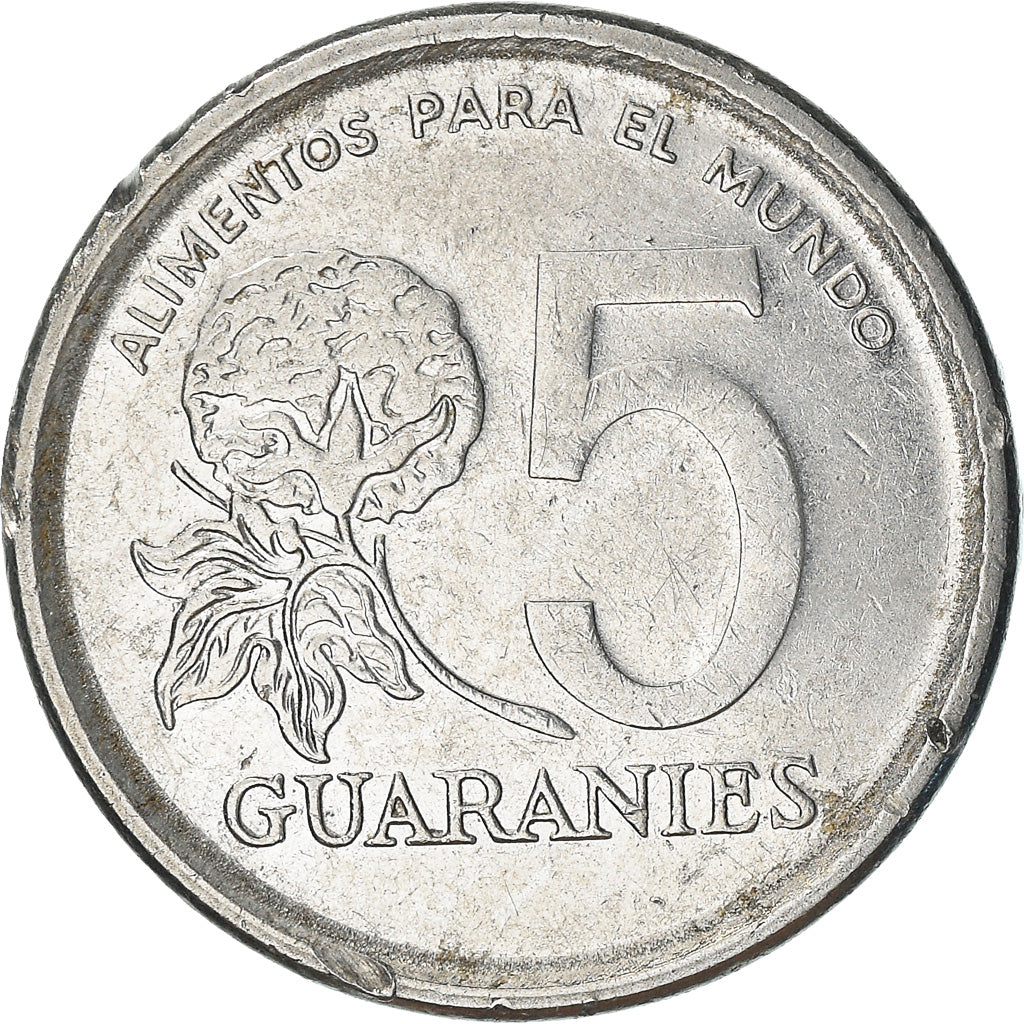 Moneda, Paraguay, 5 Guaranies, 1984, MBC, Acero inoxidable, KM:166
