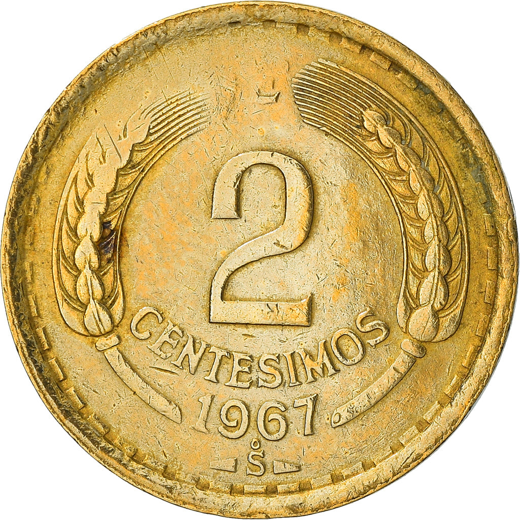 Moneda, Chile, 2 Centesimos, 1967, Santiago, BC+, Aluminio - bronce, KM:193