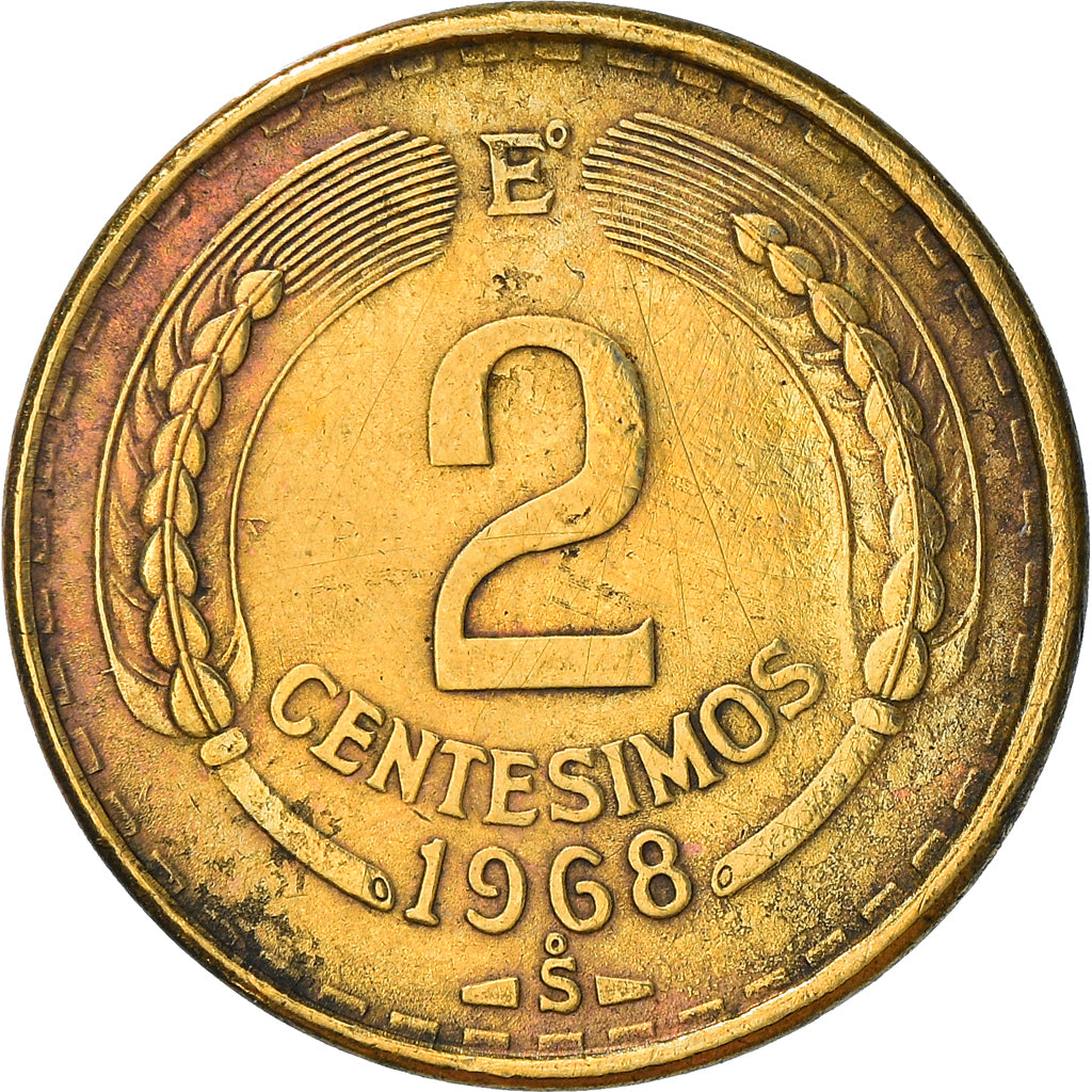 Moneda, Chile, 2 Centesimos, 1968, Santiago, BC+, Aluminio - bronce, KM:193