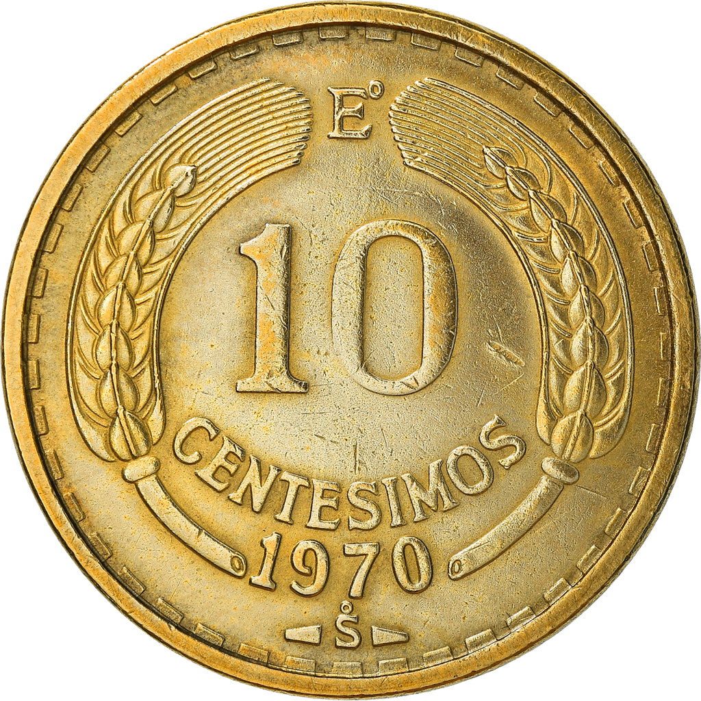 Moneda, Chile, 10 Centesimos, 1970, Santiago, BC+, Aluminio - bronce, KM:191