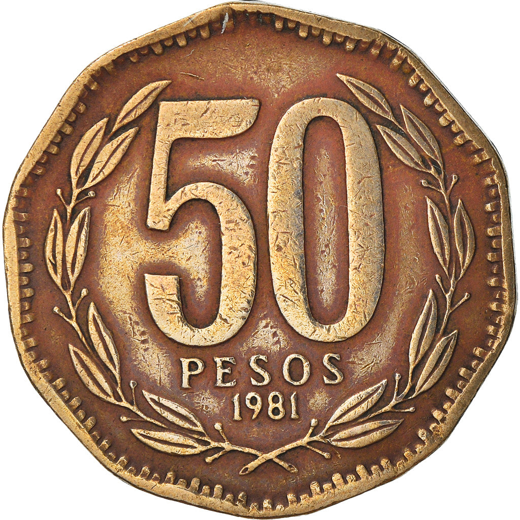 Moneta, Cile, 50 Pesos, 1981, Santiago, MB, Alluminio-bronzo, KM:219.1