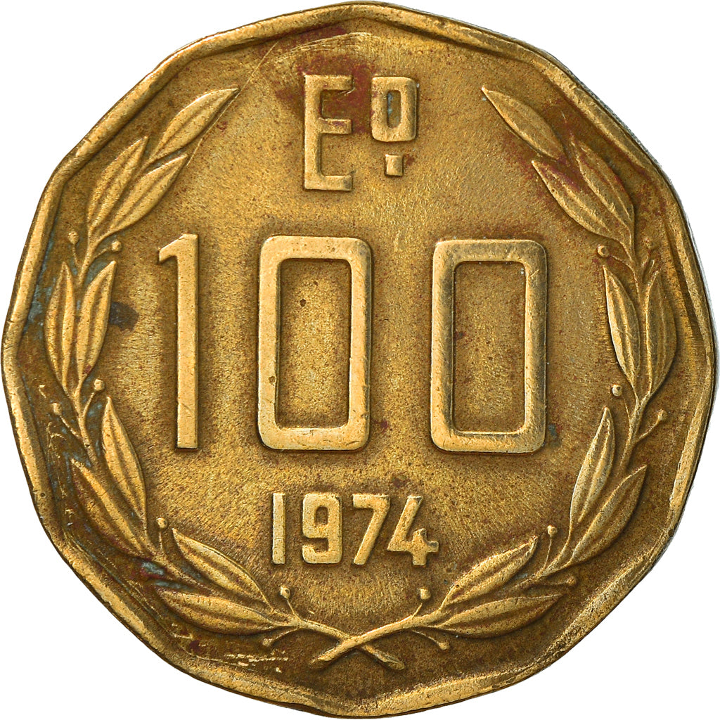 Monnaie, Chile, 100 Escudos, 1974, Santiago, TB, Nickel-brass, KM:202