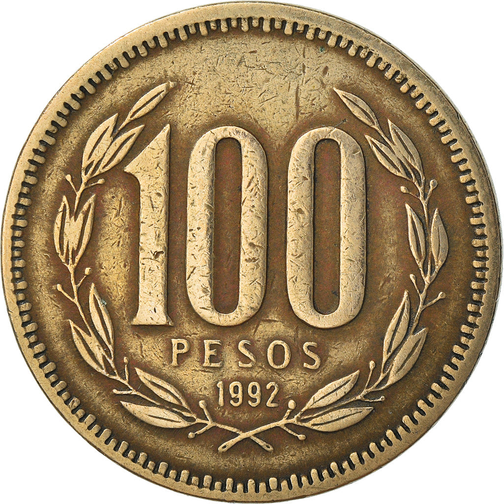 Moneda, Chile, 100 Pesos, 1992, Santiago, BC+, Aluminio - bronce, KM:226.2