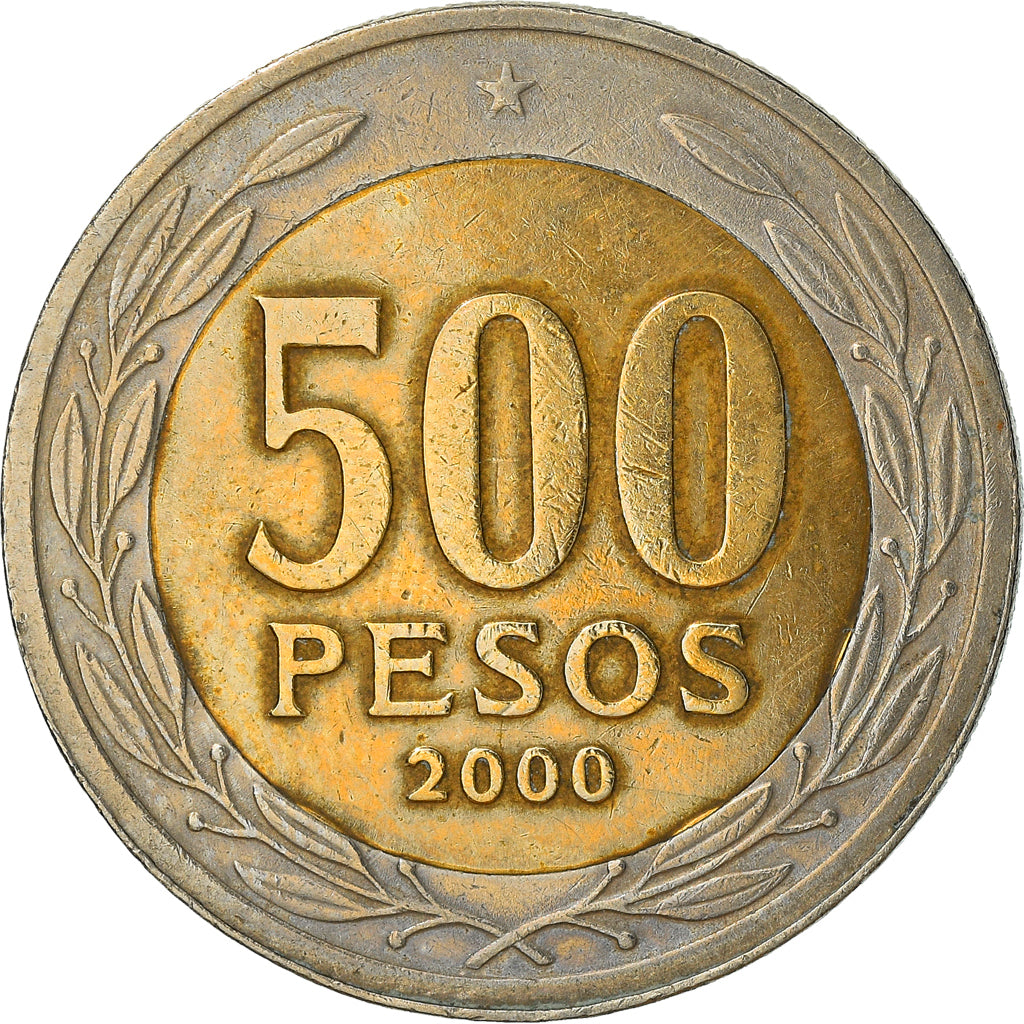 Moneda, Chile, 500 Pesos, 2000, Santiago, MBC, Bimetálico, KM:235