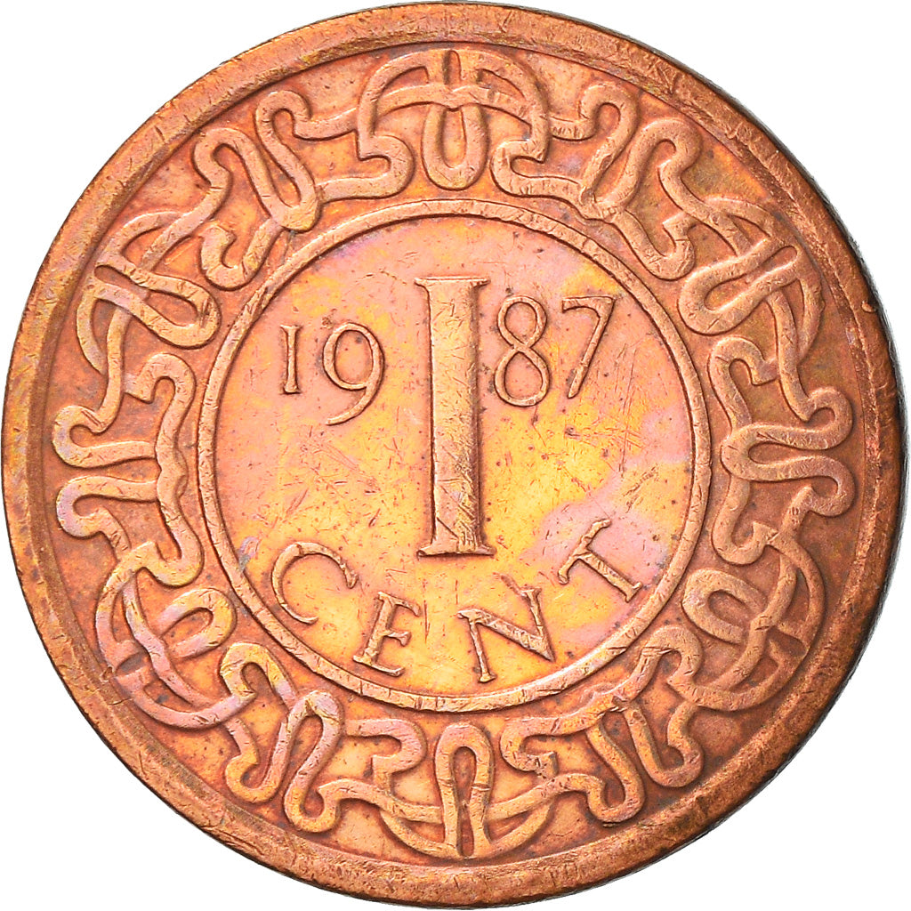 Moneta, Suriname, Cent, 1987, MB+, Acciaio placcato rame, KM:11b