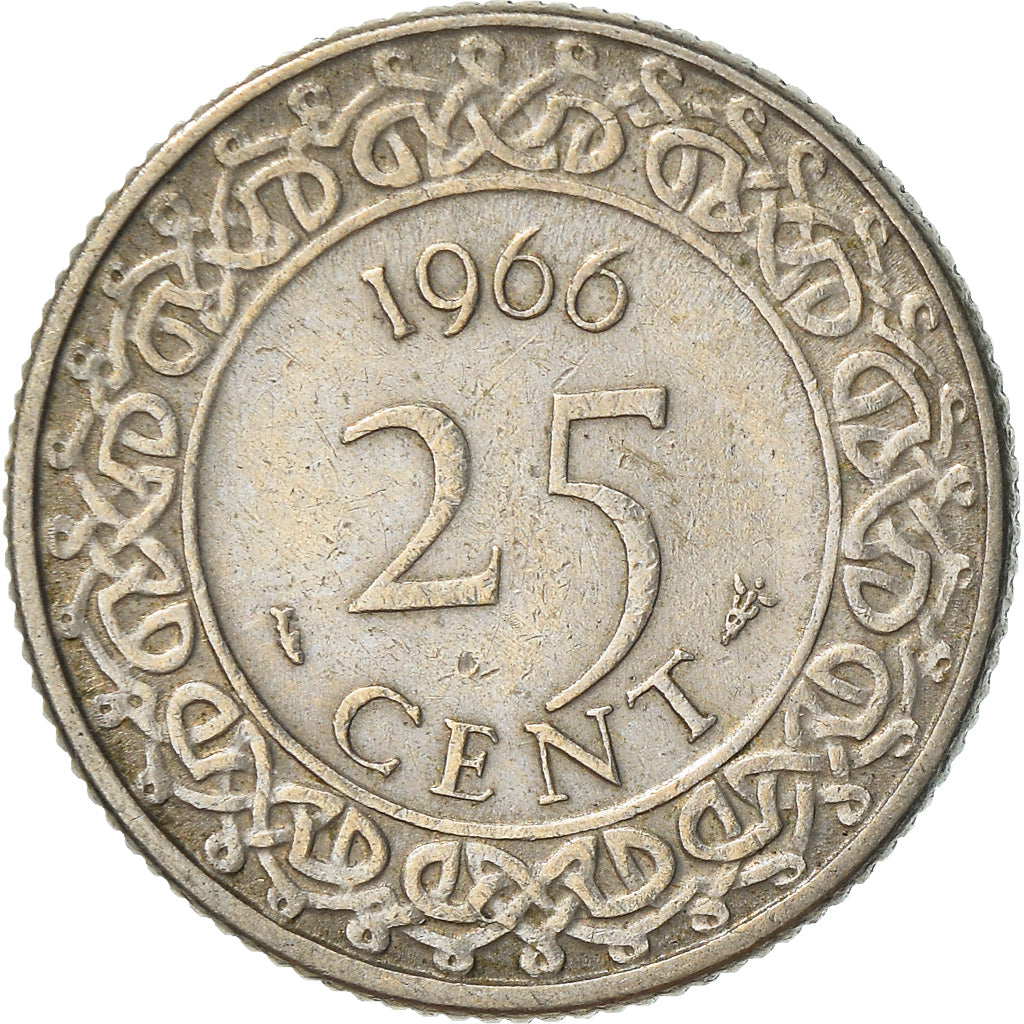 Moneta, Suriname, 25 Cents, 1966, BB+, Rame-nichel, KM:14