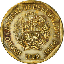 Moneda, Perú, 10 Centimos, 1999, Lima, BC+, Latón, KM:305.3