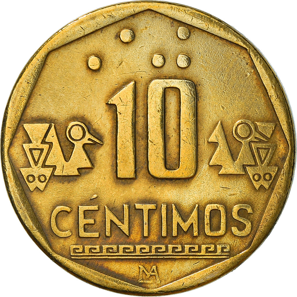 Moneda, Perú, 10 Centimos, 1999, Lima, BC+, Latón, KM:305.3