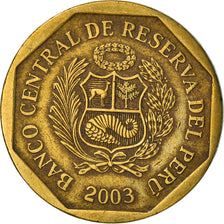 Moeda, Peru, 10 Centimos, 2003, Lima, EF(40-45), Latão, KM:305.4