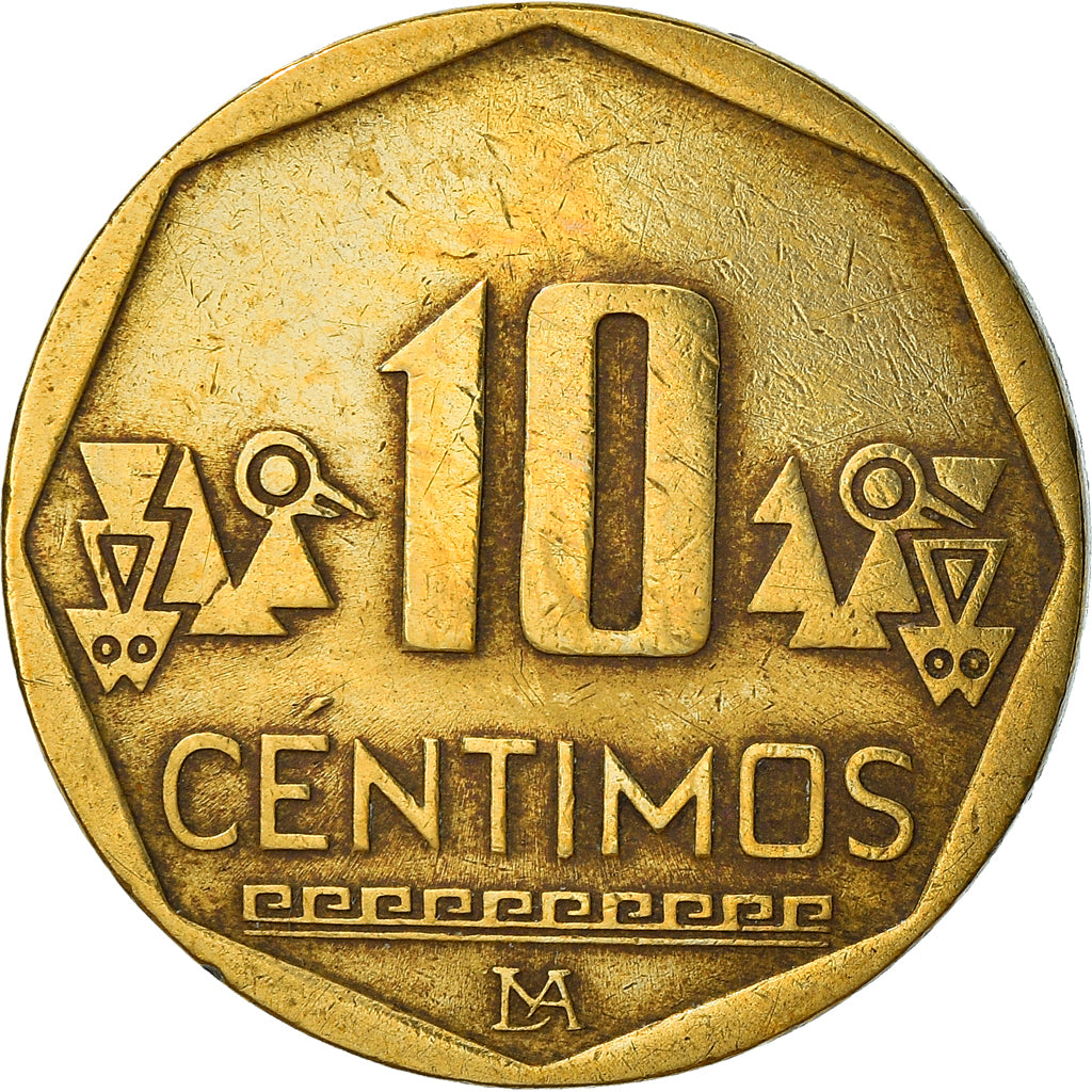 Moeda, Peru, 10 Centimos, 2003, Lima, EF(40-45), Latão, KM:305.4