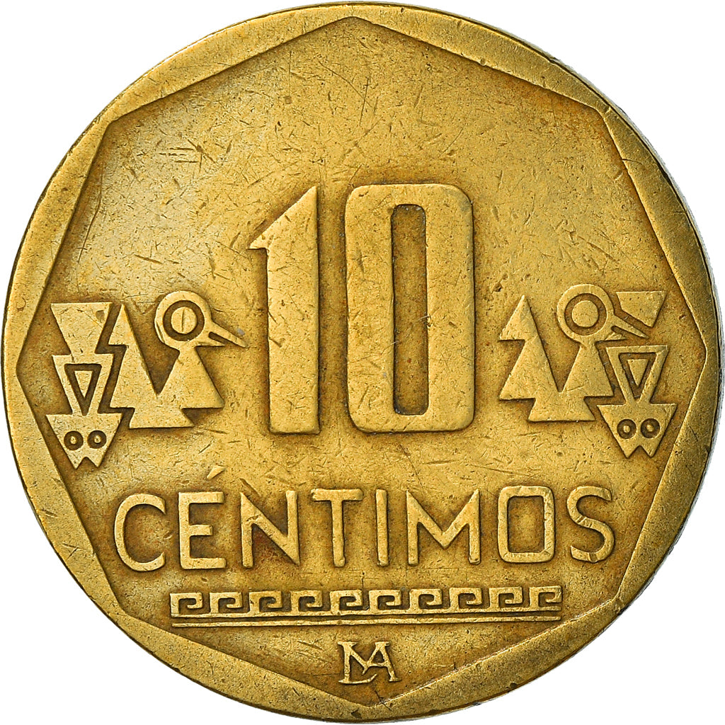Moneta, Peru, 10 Centimos, 2004, Lima, EF(40-45), Mosiądz, KM:305.4