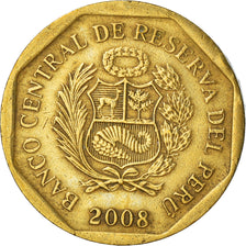 Moeda, Peru, 10 Centimos, 2008, Lima, VF(30-35), Latão, KM:305.4