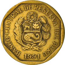 Moneta, Peru, 20 Centimos, 1991, Lima, VF(30-35), Mosiądz, KM:306.1