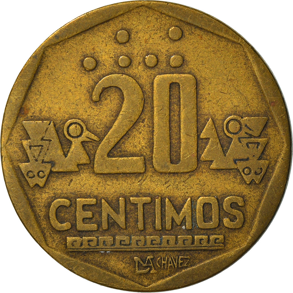 Monnaie, Pérou, 20 Centimos, 1993, Lima, TB+, Laiton, KM:306.1