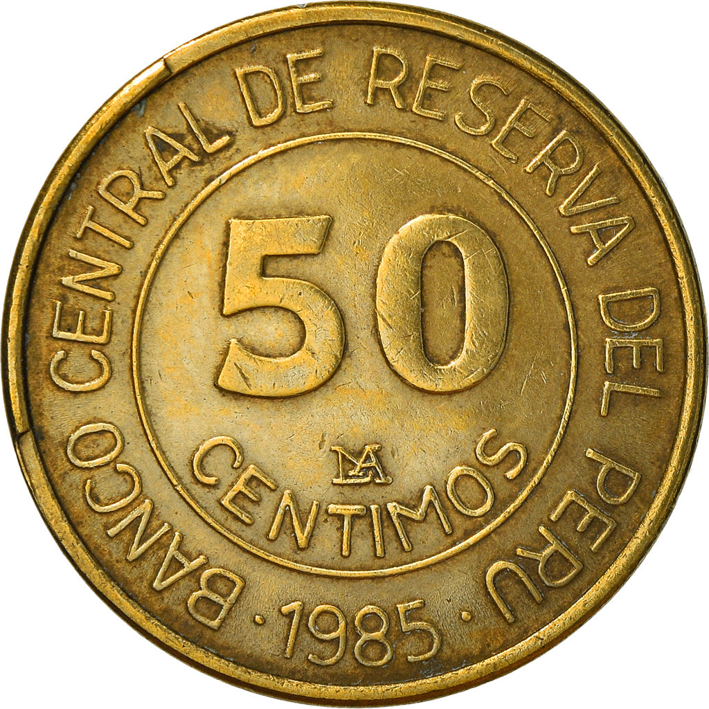 Moneta, Perù, 50 Centimos, 1985, Lima, BB+, Ottone, KM:295