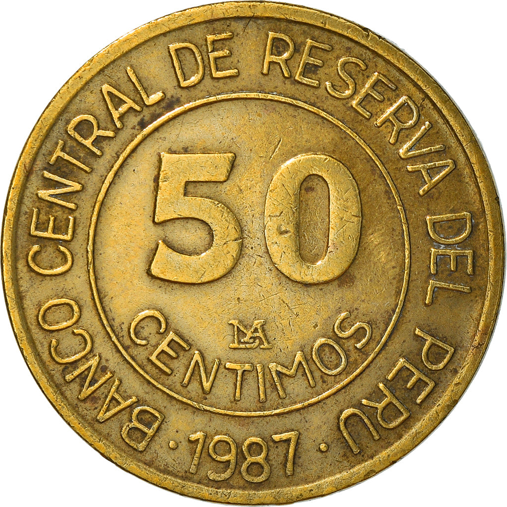 Münze, Peru, 50 Centimos, 1987, Lima, SS, Messing, KM:295