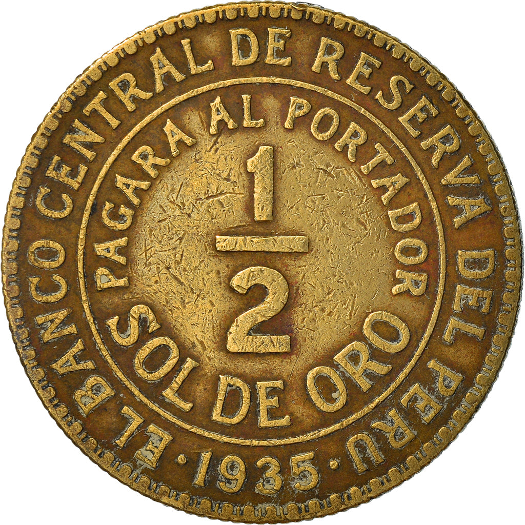 Moneta, Perù, 1/2 Sol, 1935, London, MB+, Ottone, KM:220.1