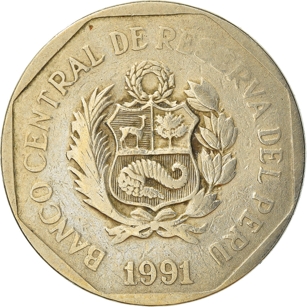Coin, Peru, Nuevo Sol, 1991, Lima, VF(30-35), Copper-Nickel-Zinc, KM:308.1