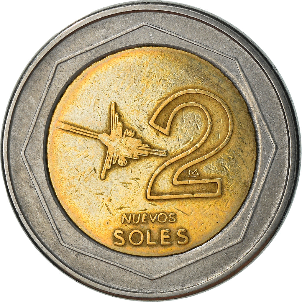 Moneda, Perú, 2 Nuevos Soles, 2002, Lima, MBC, Bimetálico, KM:313