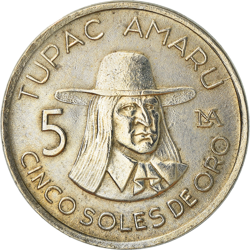 Moneta, Perù, 5 Soles, 1977, Lima, MB, Rame-nichel, KM:267