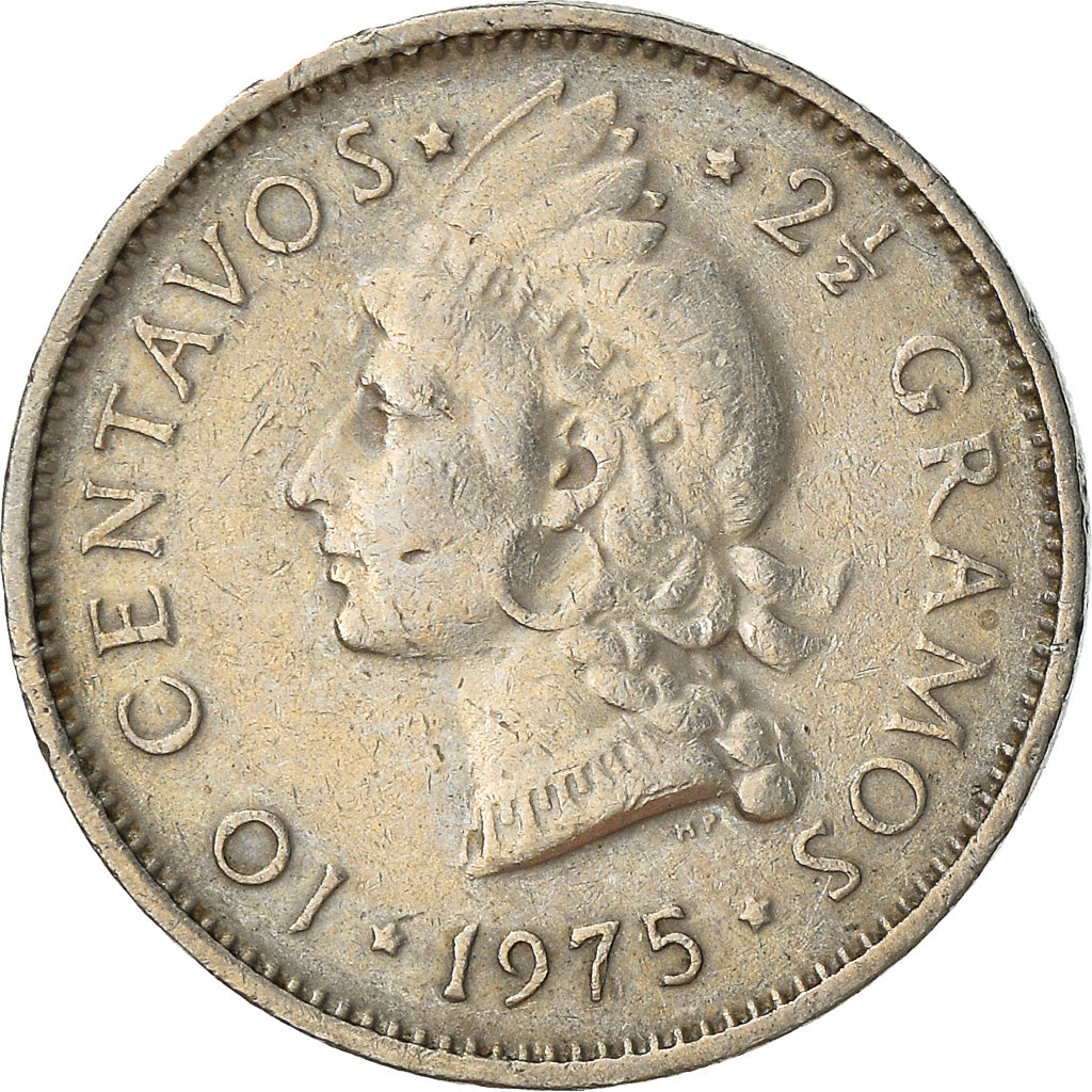 Moneda, República Dominicana, 10 Centavos, 1975, MBC, Cobre - níquel, KM:19a