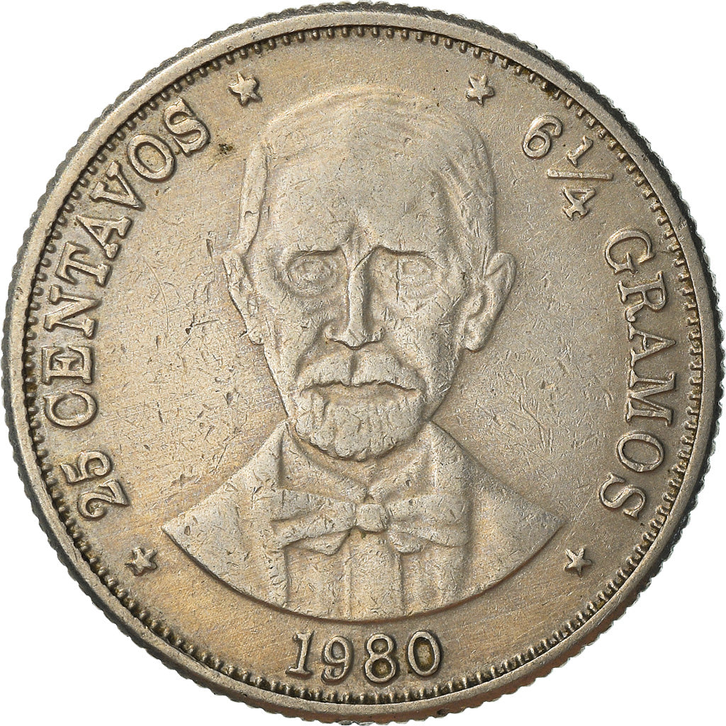 Moneda, República Dominicana, 25 Centavos, 1980, MBC, Cobre - níquel, KM:51