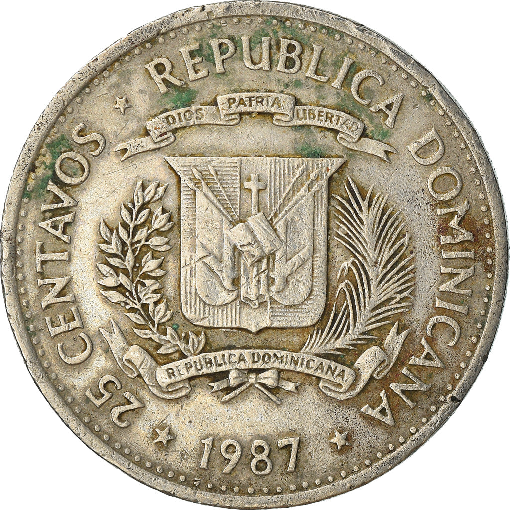 Moneda, República Dominicana, 25 Centavos, 1987, Dominican Republic Mint, BC+