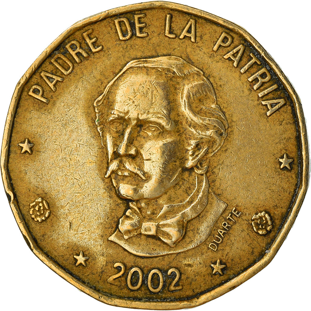 Moneta, Repubblica domenicana, Peso, 2002, MB+, Ottone, KM:80.2