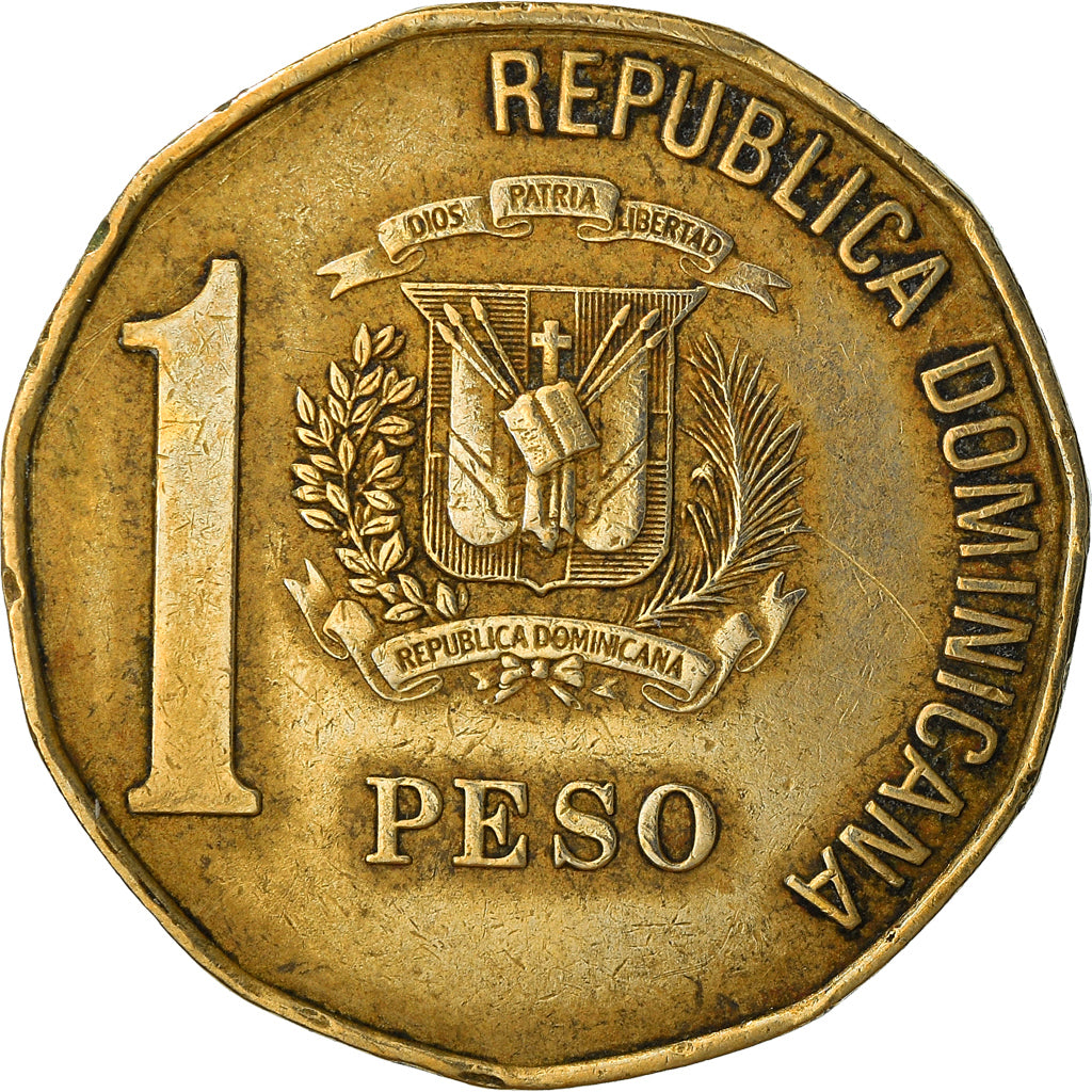 Moneta, Repubblica domenicana, Peso, 2002, MB+, Ottone, KM:80.2