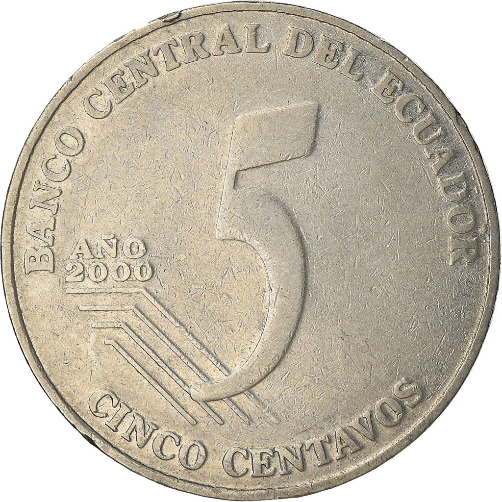 Monnaie, Équateur, 5 Centavos, Cinco, 2000, TB, Steel, KM:105