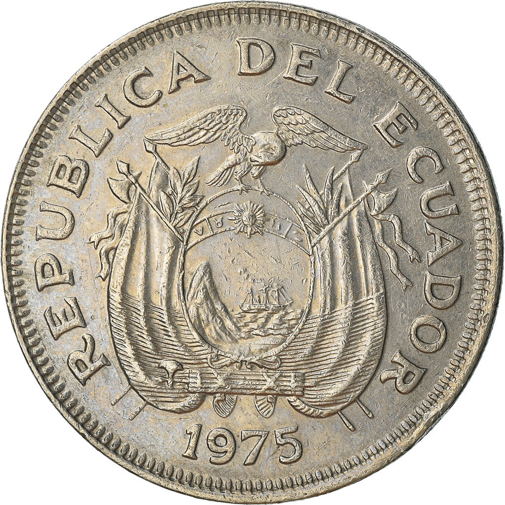 Moneta, Ekwador, Sucre, Un, 1975, AU(50-53), Nikiel powlekany stalą, KM:83
