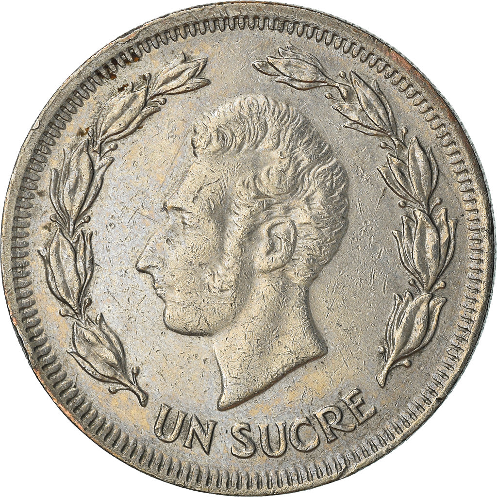 Moneta, Ekwador, Sucre, Un, 1975, AU(50-53), Nikiel powlekany stalą, KM:83