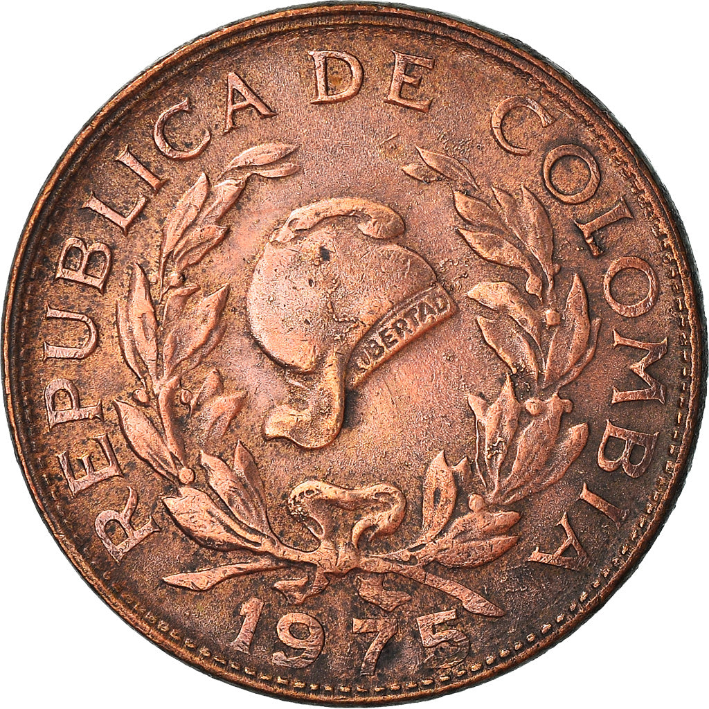 Moneta, Colombia, 5 Centavos, 1975, BB, Acciaio ricoperto in rame, KM:206a