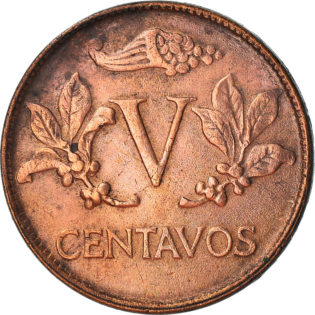 Moneta, Colombia, 5 Centavos, 1975, BB, Acciaio ricoperto in rame, KM:206a