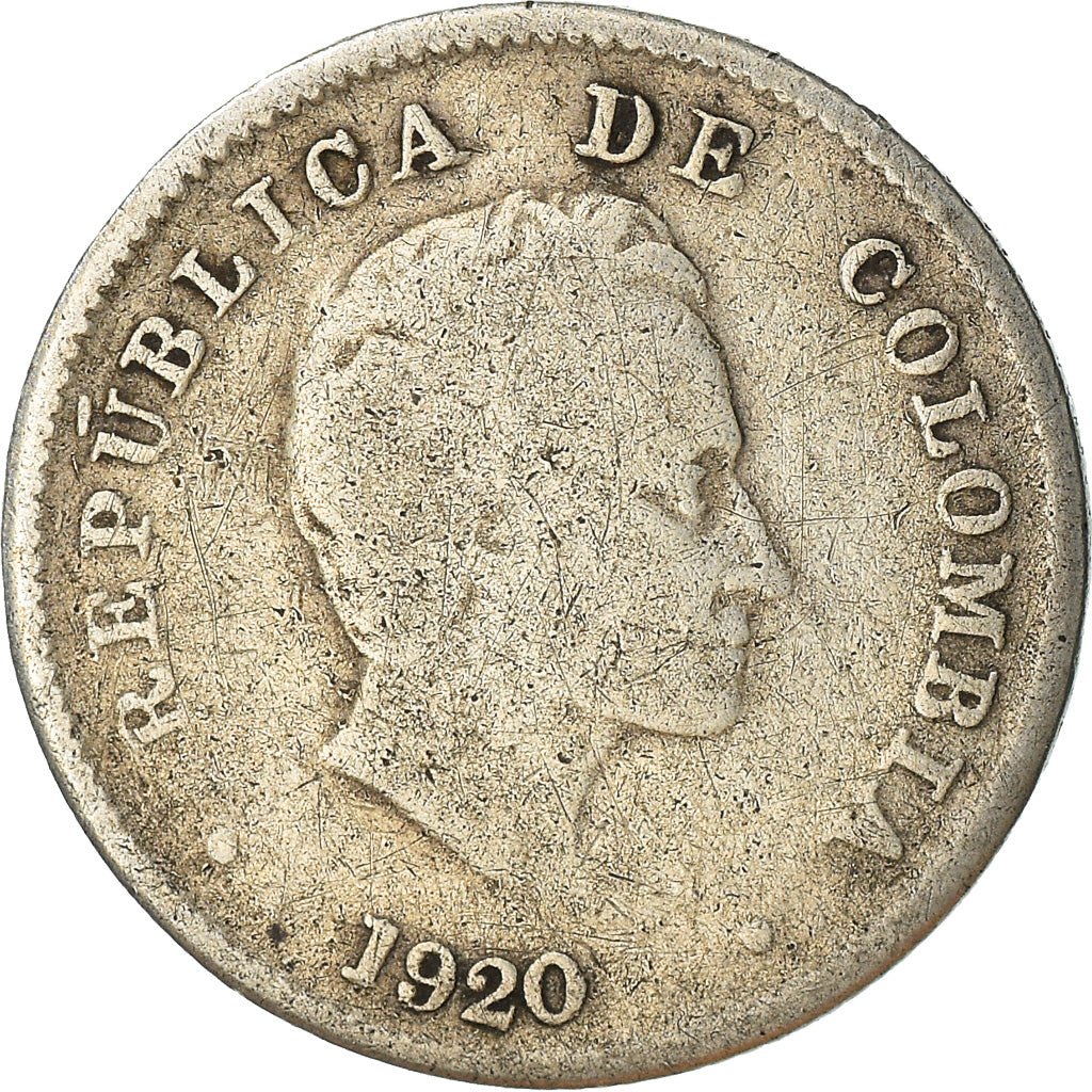 Moneda, Colombia, 10 Centavos, 1920, BC+, Plata, KM:196.1