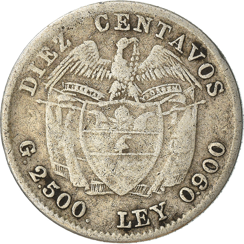 Moneda, Colombia, 10 Centavos, 1920, BC+, Plata, KM:196.1