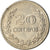 Moneda, Colombia, 20 Centavos, 1975, BC+, Níquel recubierto de acero, KM:246.1